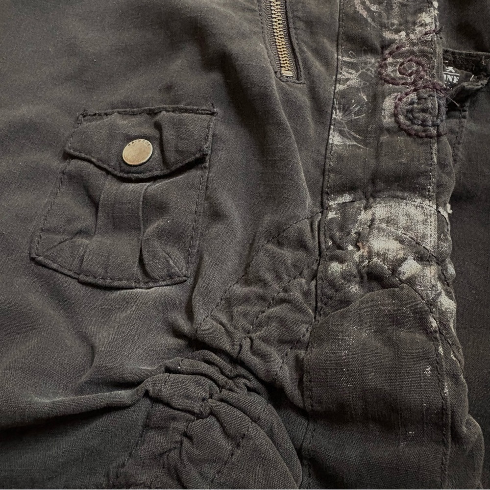 DA NANG | Black Gray Silk Embroidered Zipper Cargo Mini Skirt Women's Medium Y2K - Picture 6 of 7
